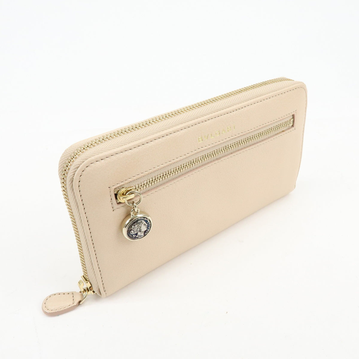 Bvlgari Serpenti Forever Zip Around Leather Beige Leather Wallets Accessory (Pre-Owned)