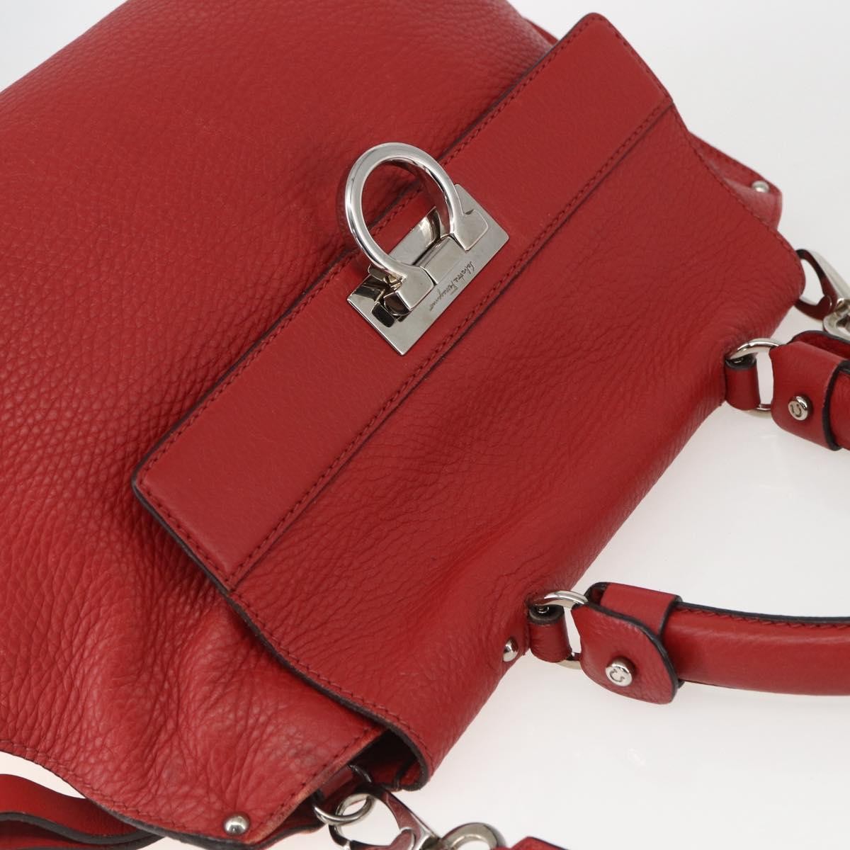 Salvatore Ferragamo Sofia Satchel Grainy Leather Red Leather Handbag (Pre-Owned)