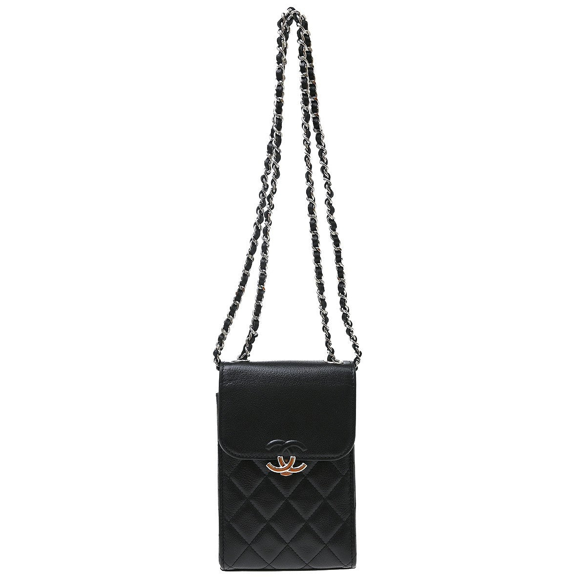 Chanel Cc Flap Phone Holder Quilted Caviar Black Leather Shoulder Bag Bag (Pre-Owned)