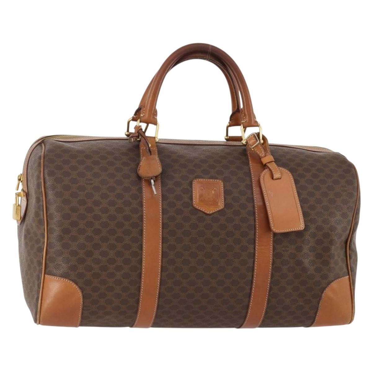 Celine Vintage Macadam Boston Canvas And Leather Brown Canvas Travel Bag Bag (Pre-Owned)