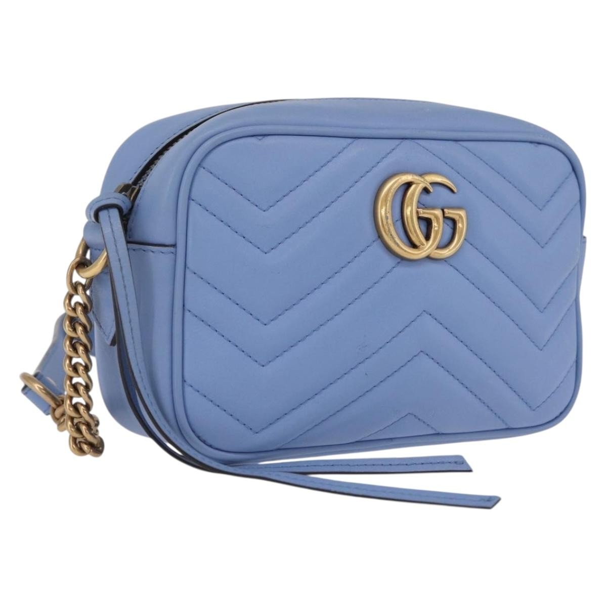 Gucci Gg Marmont Matelasse Patent Blue Leather Shoulder Bag Bag (Pre-Owned)