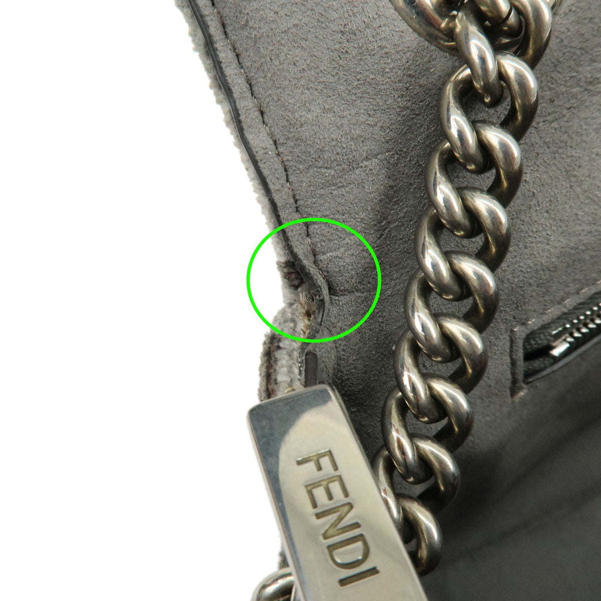 Fendi Chain Baguette Zucca Viscose Gray Viscose Handbag (Pre-Owned)