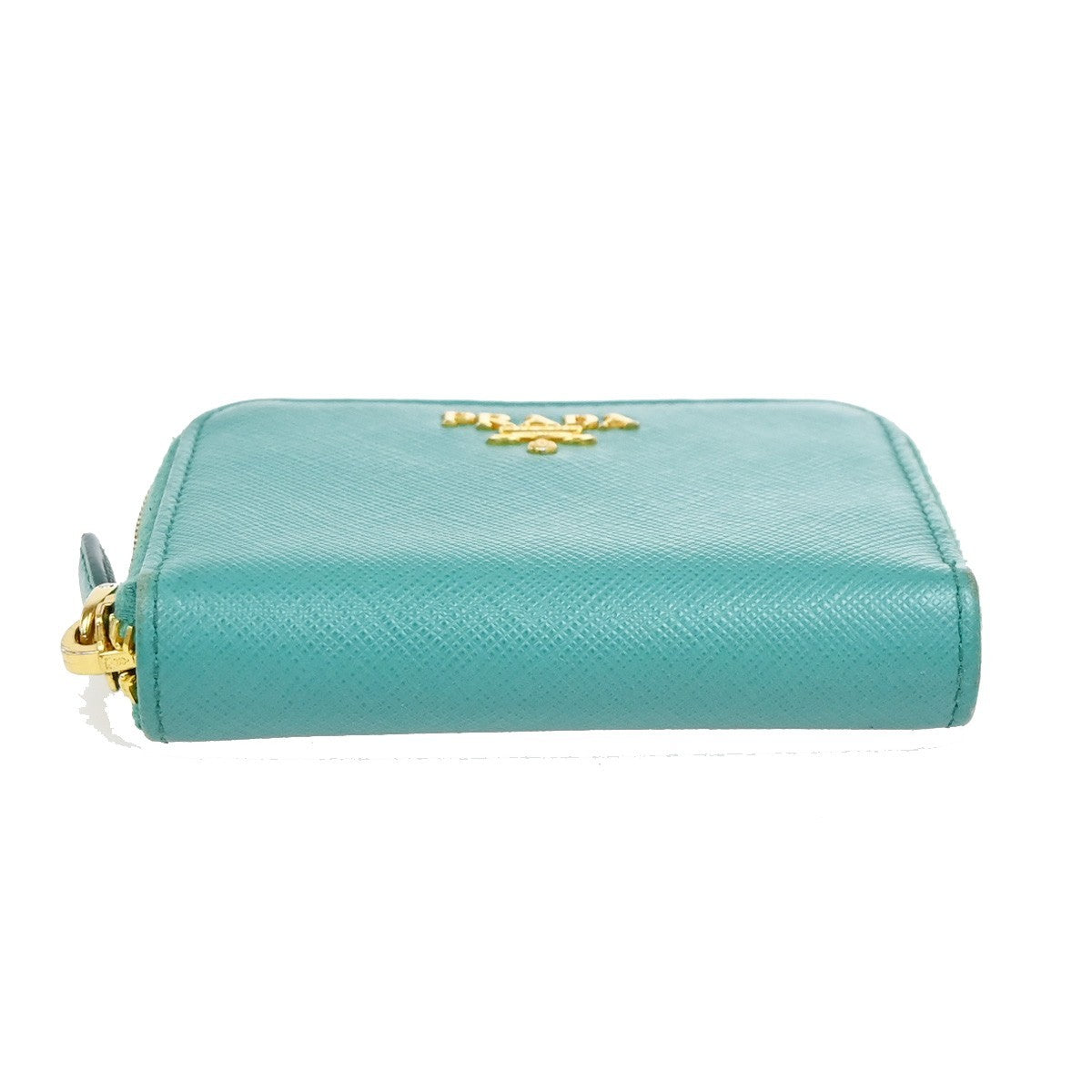 Prada Zip Around Saffiano Leather Blue Leather Wallets Accessory (Pre-Owned)
