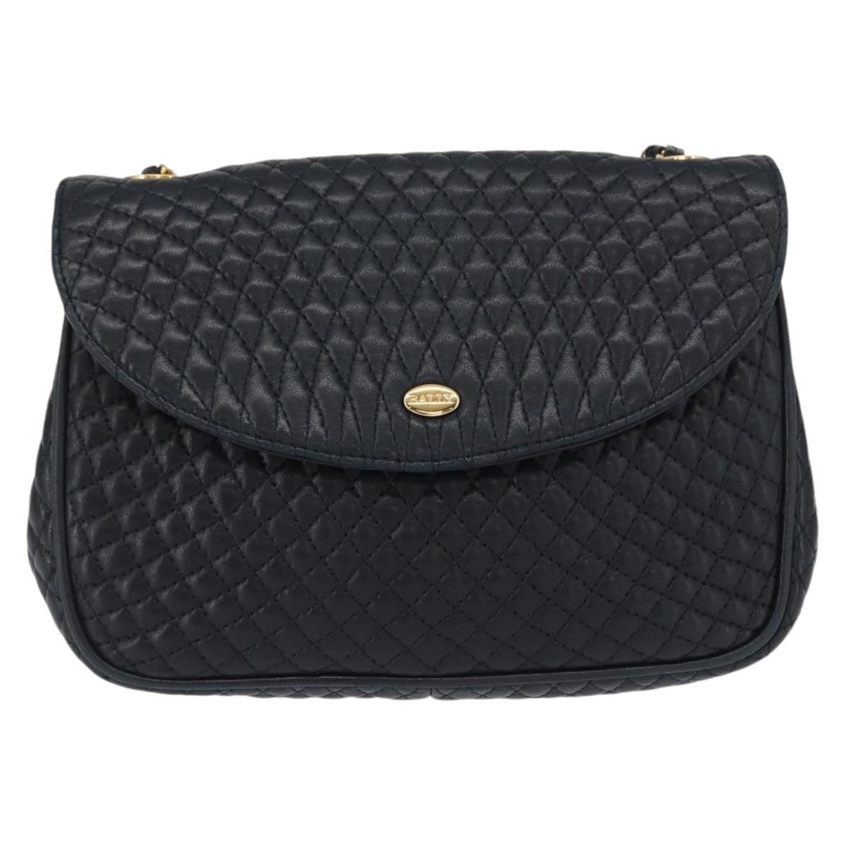 Bally Vintage Chain Quilted Leather Navy Leather Shoulder Bag Bag (Pre-Owned)
