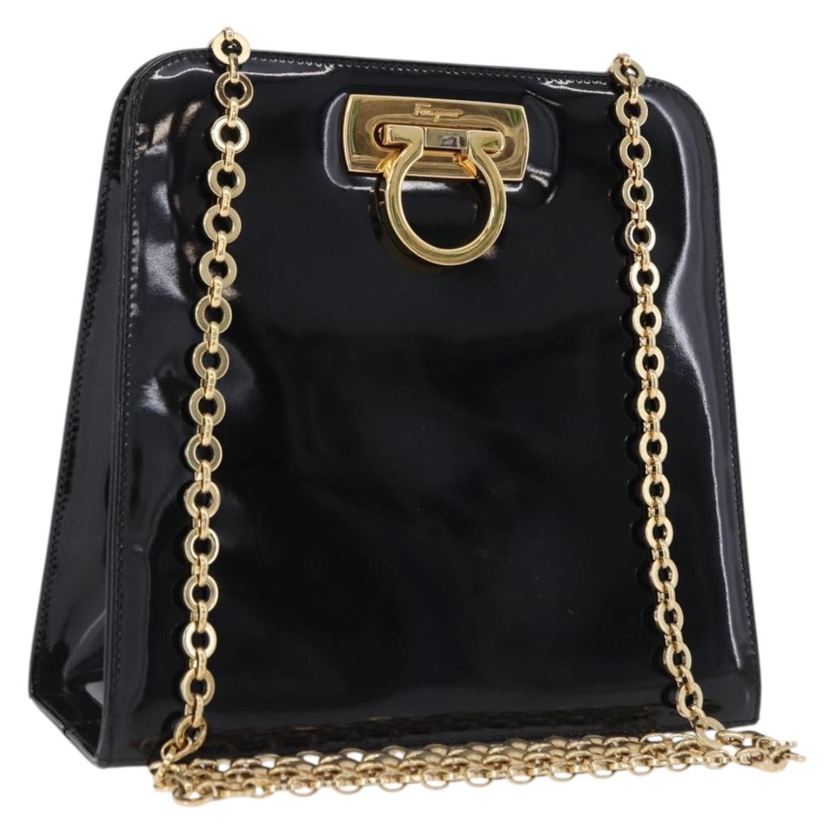 Salvatore Ferragamo Vintage Gancini Chain Patent Leather Black Patent_Leather Shoulder Bag Bag (Pre-Owned)