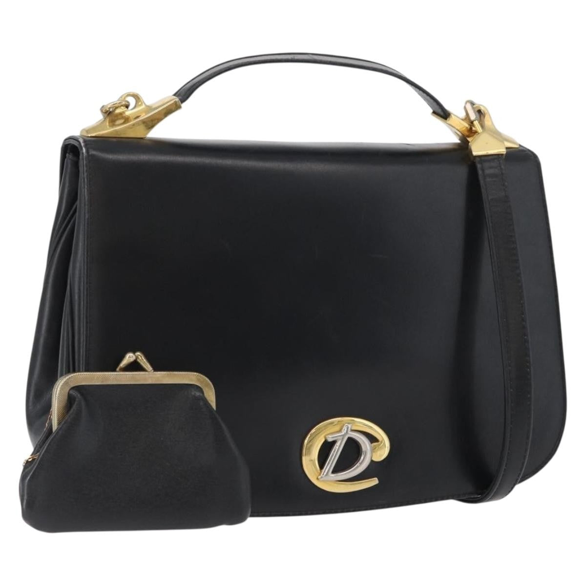 Christian Dior Vintage Cd Logo Leather Black Leather Shoulder Bag Bag (Pre-Owned)