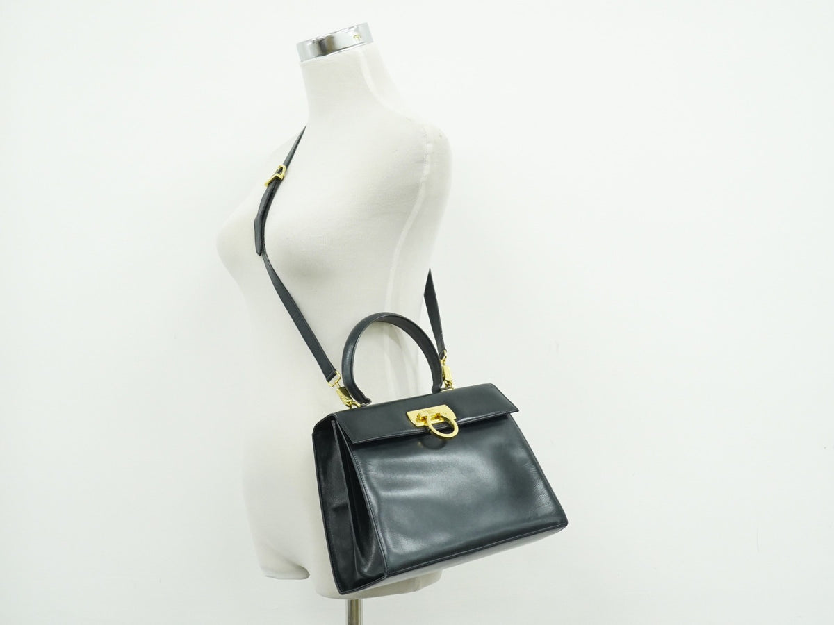 Salvatore Ferragamo Convertible Top Handle Leather Navy Leather Handbag (Pre-Owned)