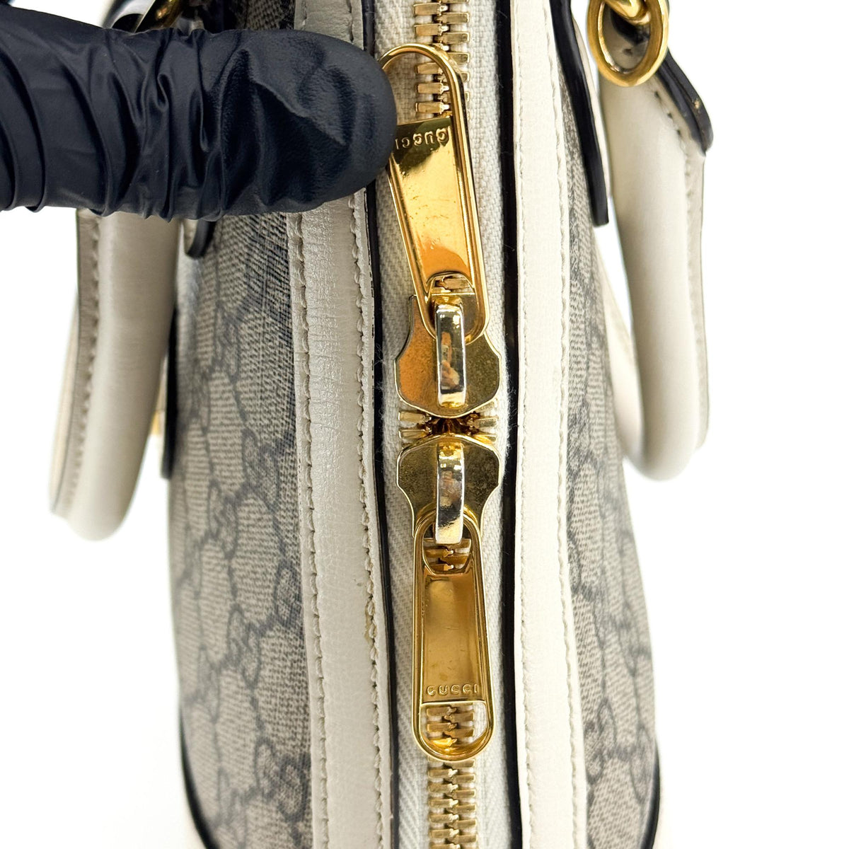 Gucci Horsebit 1955 Top Handle Gg Canvas With Leather White Canvas Handbag (Pre-Owned)