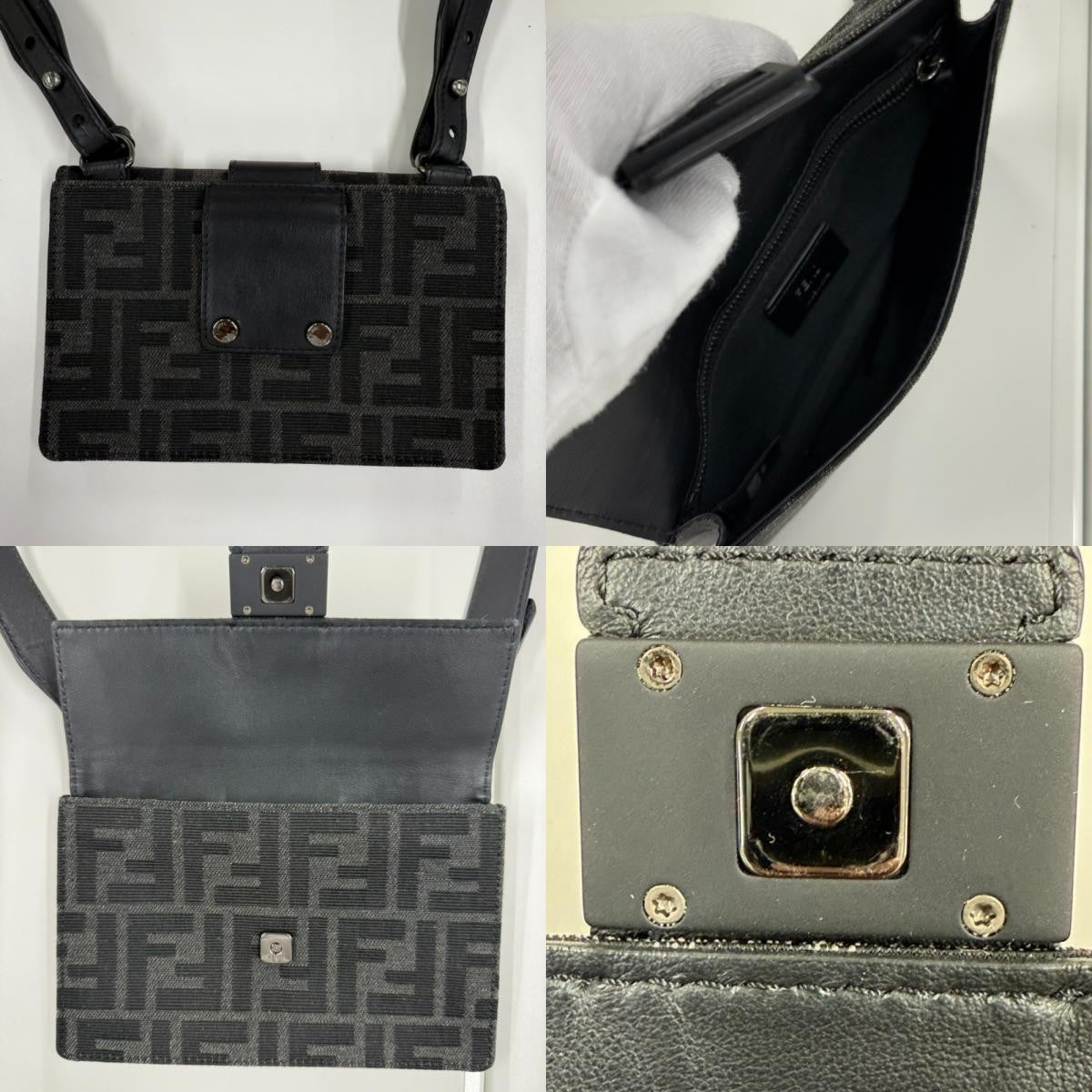 Fendi Baguette Convertible Belt Zucca Canvas Black Canvas Shoulder Bag Bag (Pre-Owned)