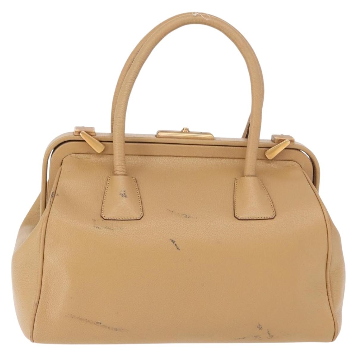Prada Madras Cerniera Doctor Leather Beige Leather Handbag (Pre-Owned)
