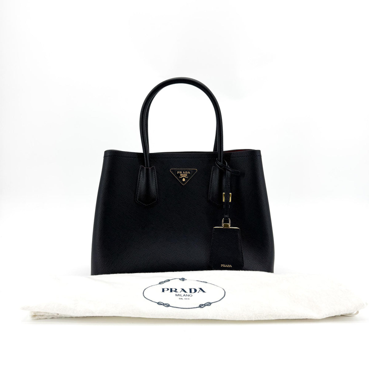 Prada Cuir Double Tote Saffiano Black Leather Tote Bag Bag (Pre-Owned)