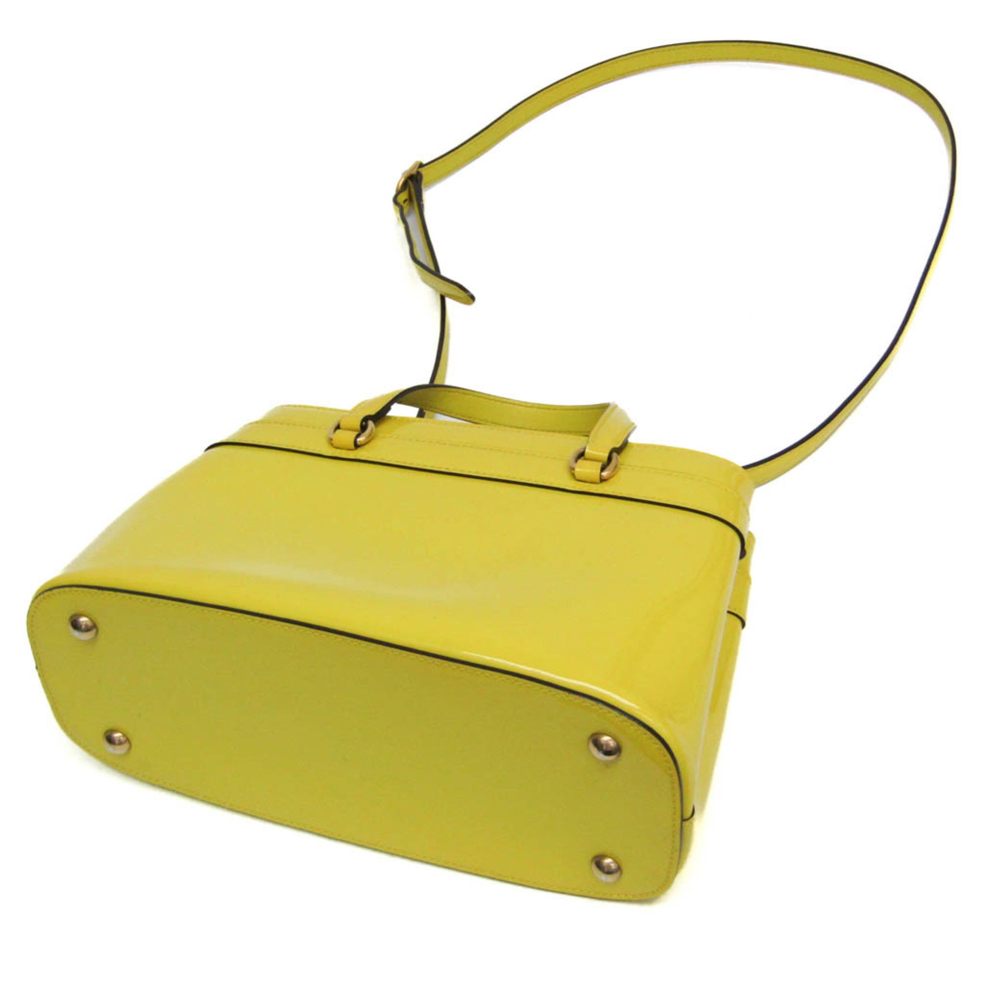 Gucci Bright Bit Convertible Tote Patent Leather Yellow Patent_Leather Handbag (Pre-Owned)