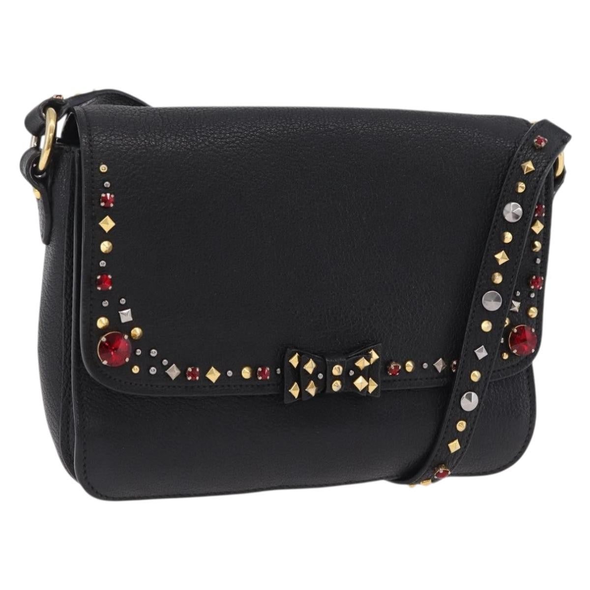 Miu Miu Shoulder Leather Black Leather Shoulder Bag Bag (Pre-Owned)