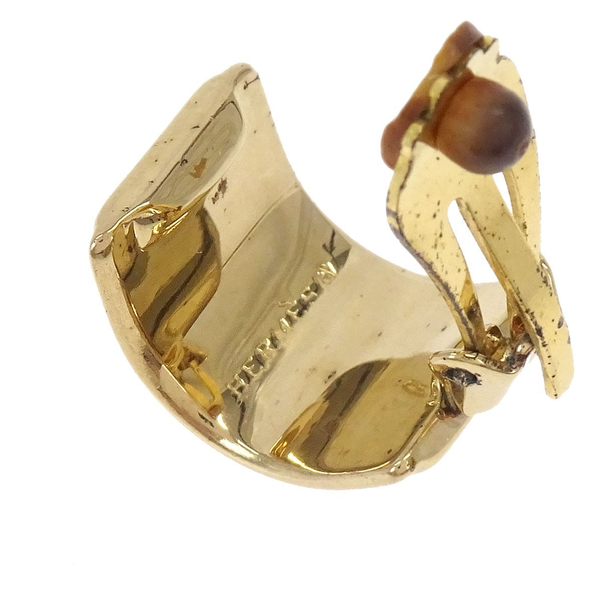 Hermes Vintage Half Hoop Clip-On Printed Enamel And Metal Gold Gold_Plated Earrings Jewelry (Pre-Owned)