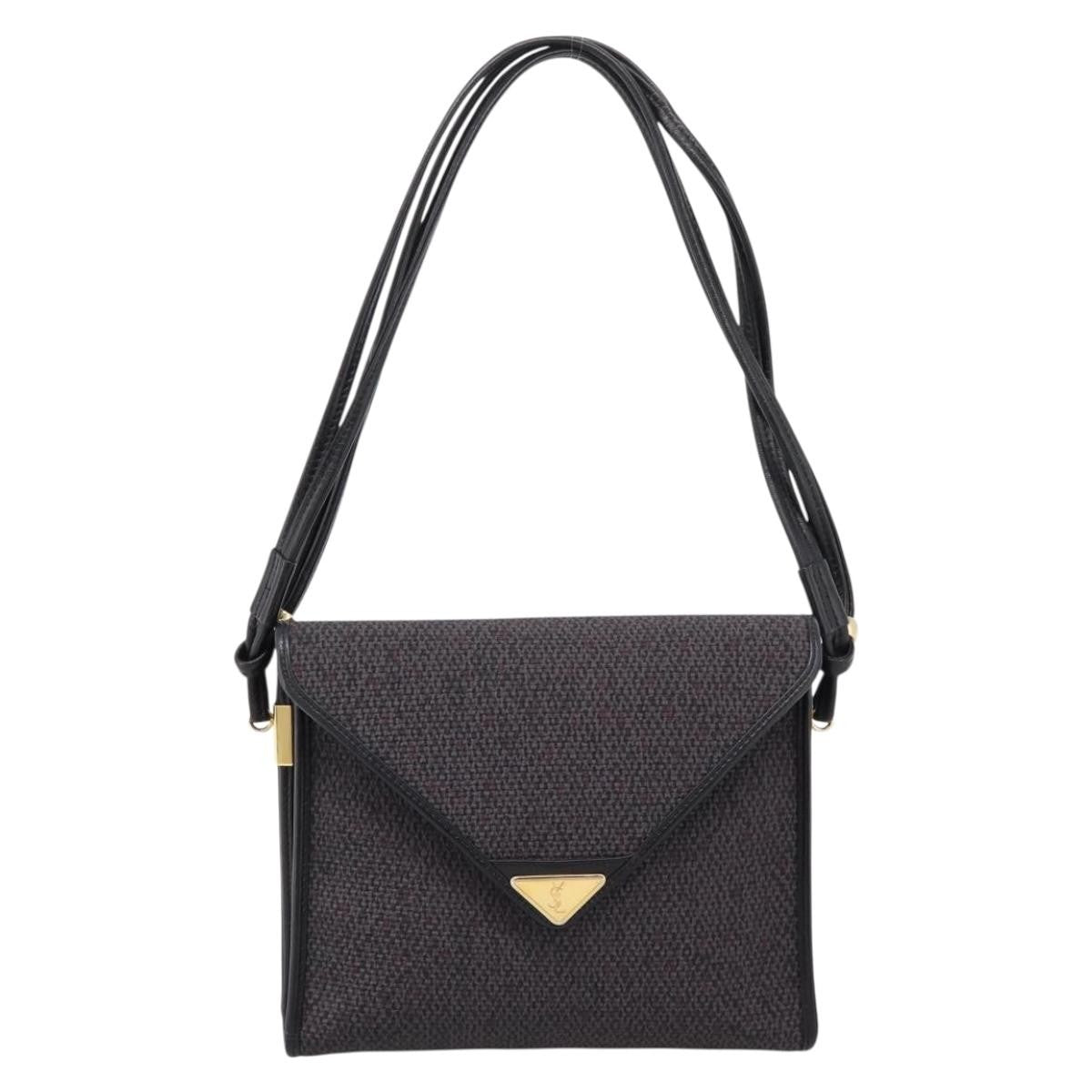 Saint Laurent Vintage Shoulder Bag Leather Gray Canvas Shoulder Bag Bag (Pre-Owned)