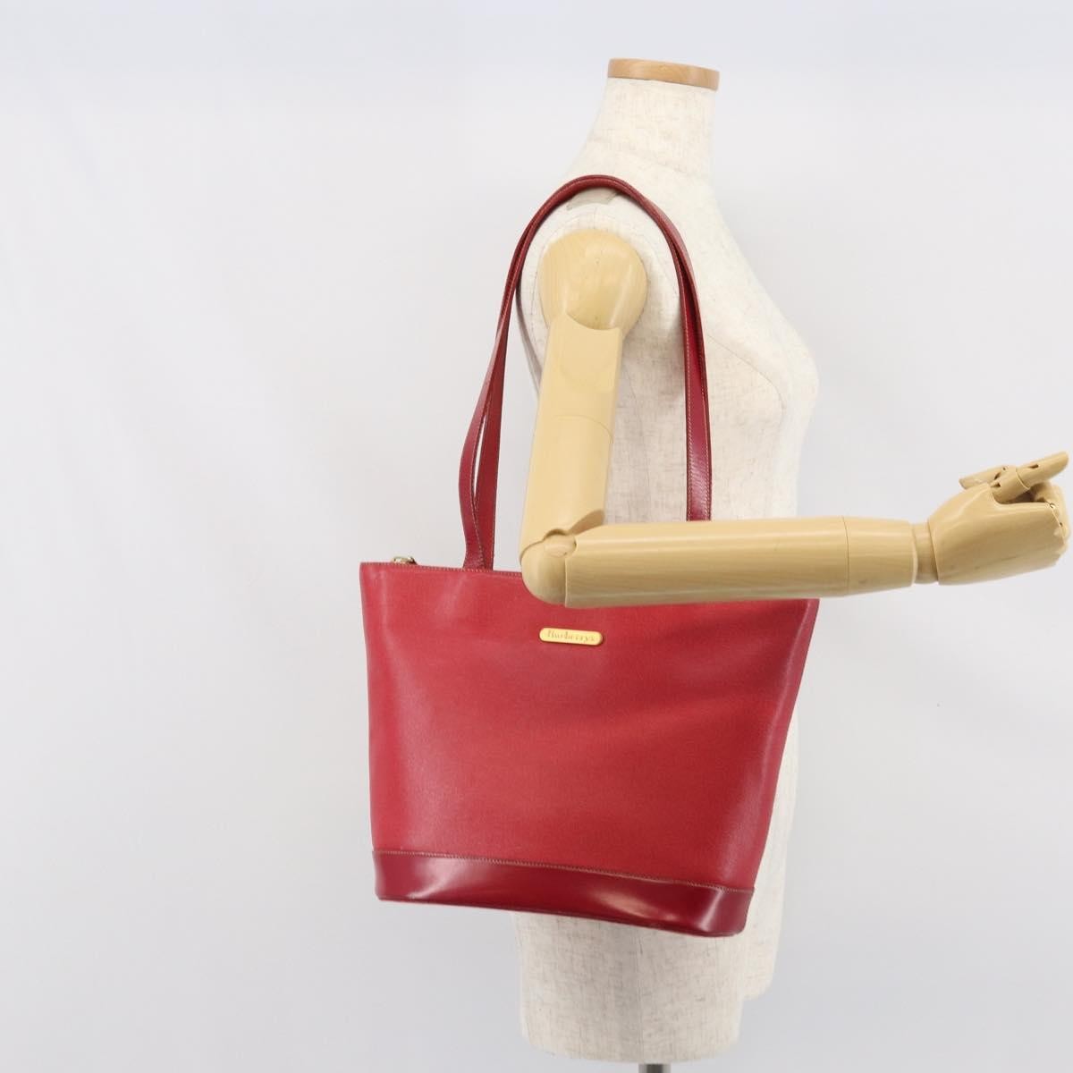 Burberry Vintage Vintage Check Coated Canvas Red Leather Tote Bag Bag (Pre-Owned)