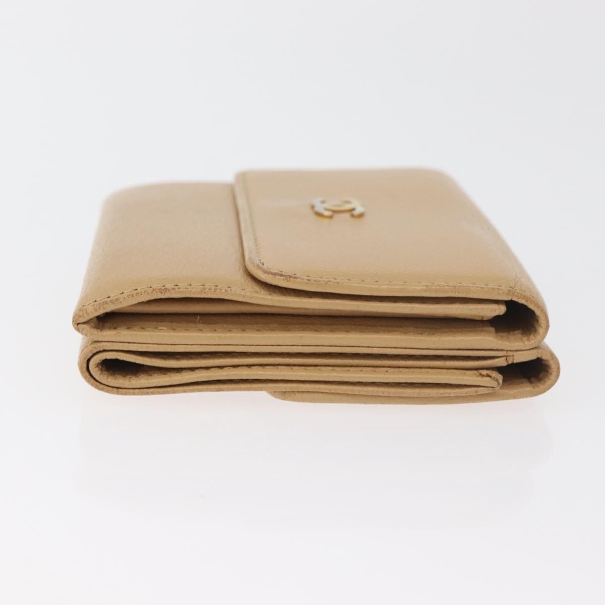 Chanel Cc Trifold Leather Beige Leather Wallets Accessory (Pre-Owned)