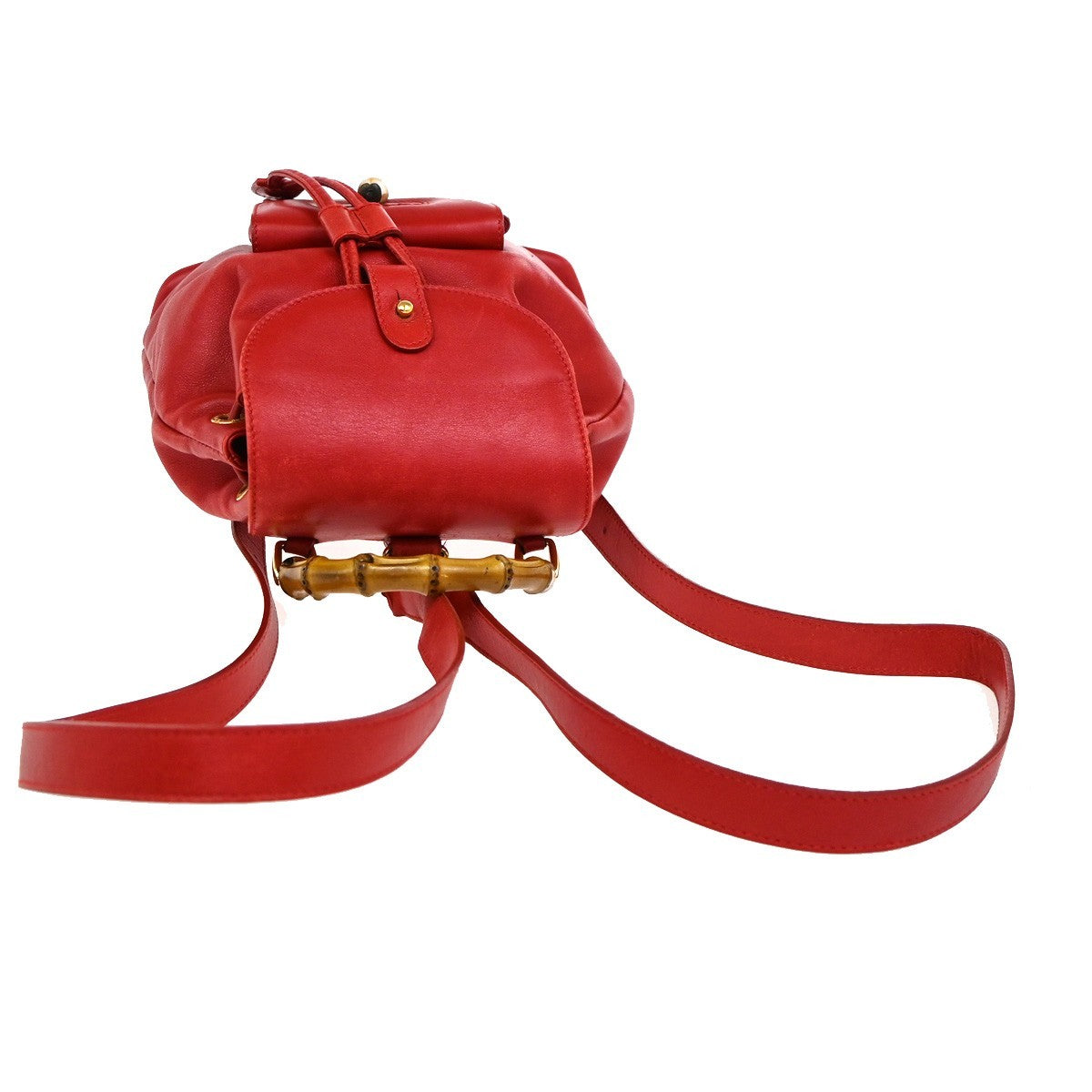Gucci Vintage Bamboo Leather Red Leather Backpack Bag (Pre-Owned)