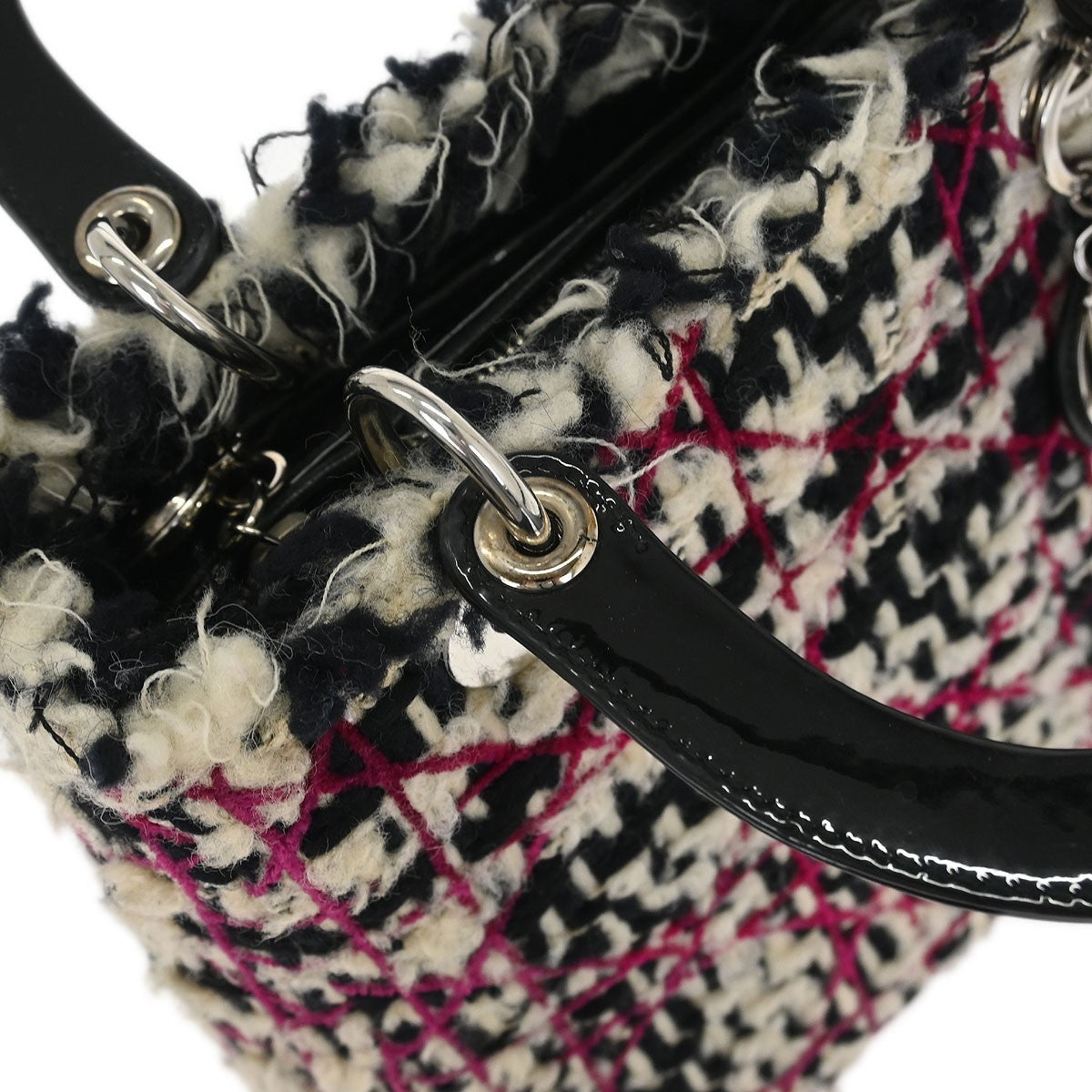 Christian Dior Lady Dior Chain Cannage Tweed Purple,Beige,Black Tweed,Patent_Leather Handbag (Pre-Owned)