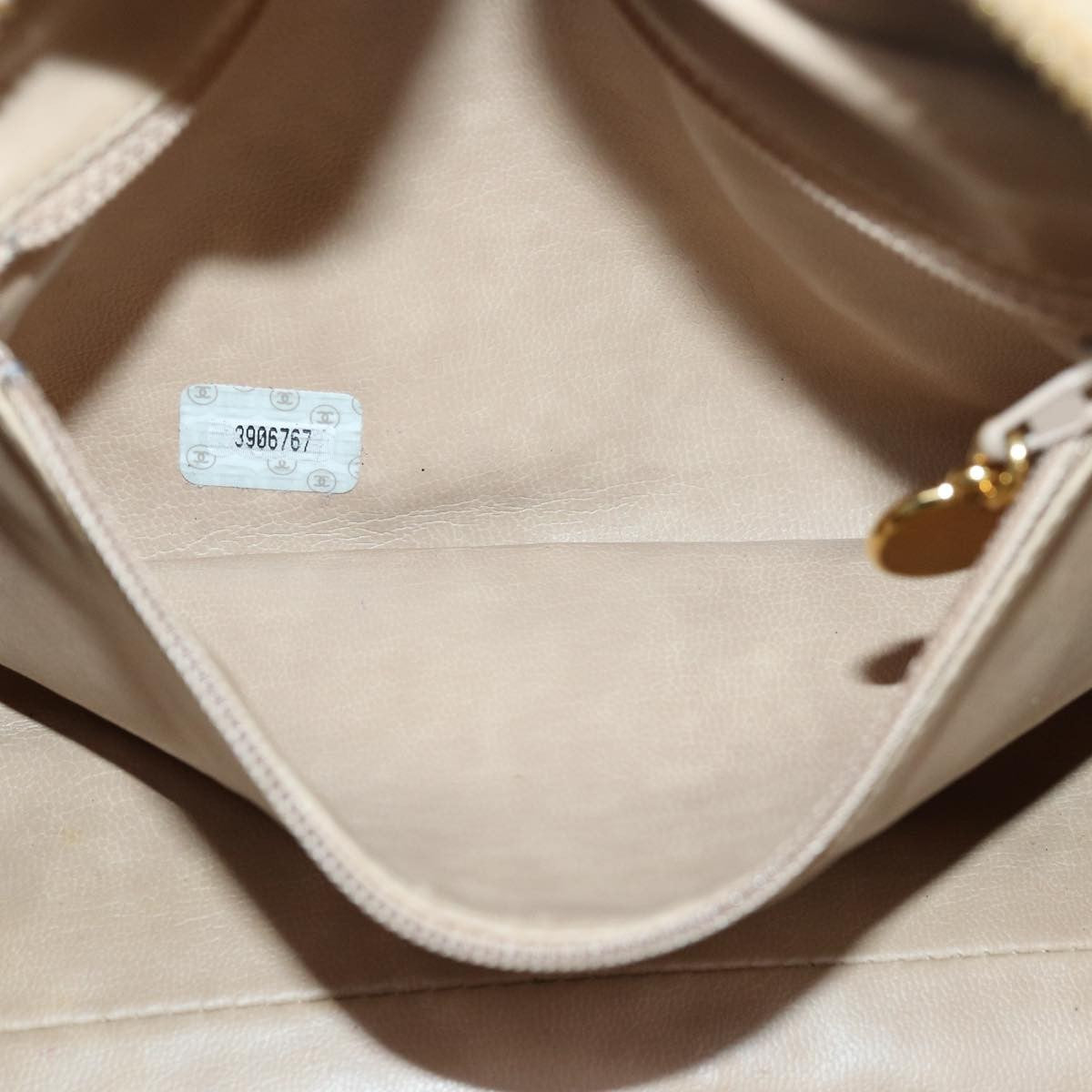 Chanel Square Stitch Toiletry Lambskin Beige Leather Clutche & Pouche Bag (Pre-Owned)
