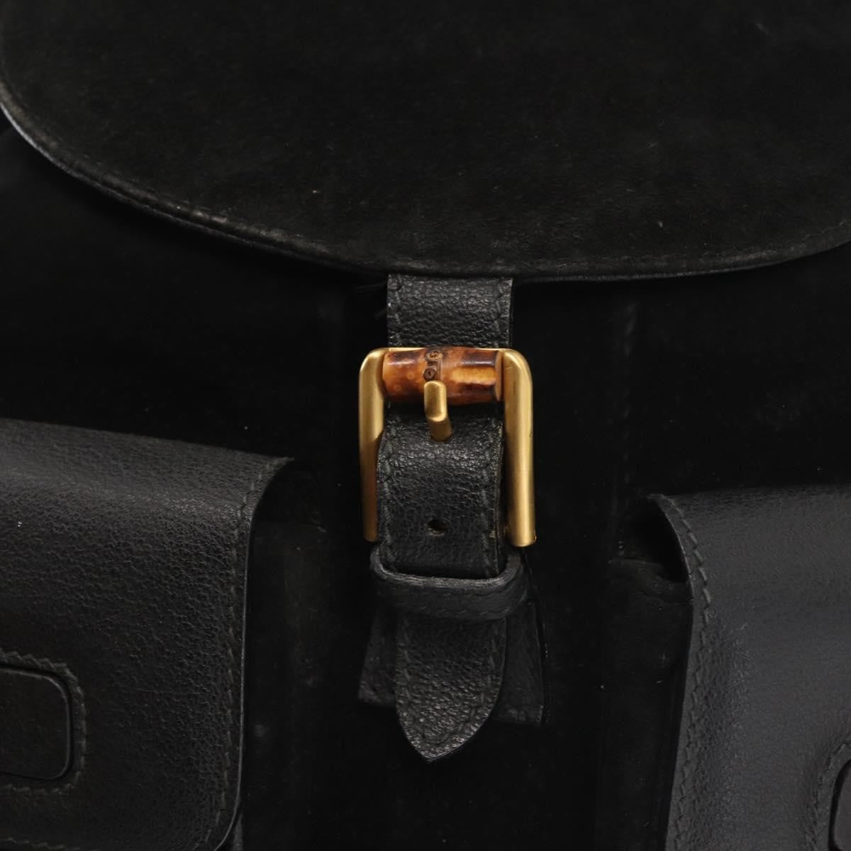 Gucci Vintage Bamboo Suede Black Suede Backpack Bag (Pre-Owned)
