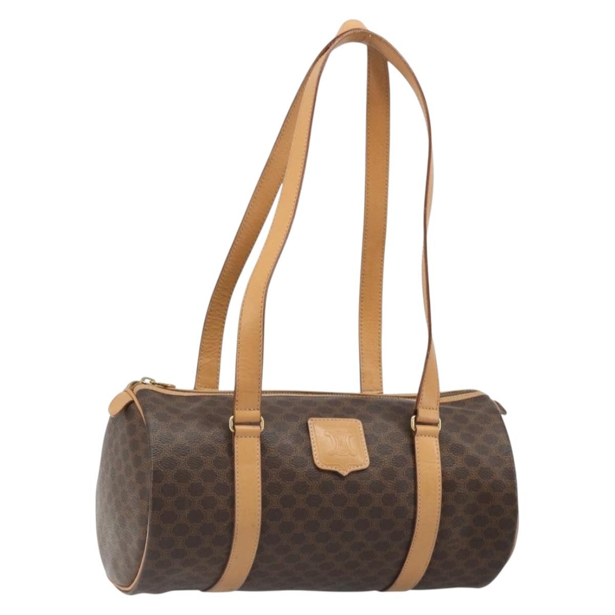 Celine Vintage Barrel Macadam Canvas & Leather Brown Pvc Handbag (Pre-Owned)