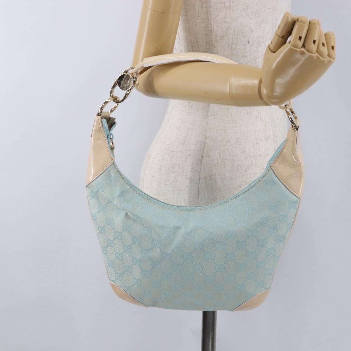 Gucci Vintage Zip Hobo Gg Canvas And Patent Blue Canvas Shoulder Bag Bag (Pre-Owned)