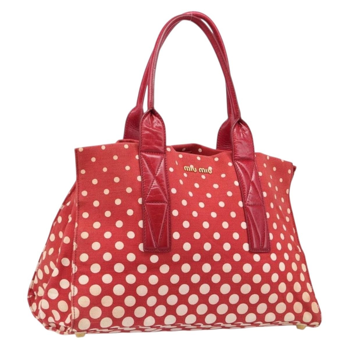 Miu Miu Beau Top Handle Leather Red Canvas Handbag (Pre-Owned)