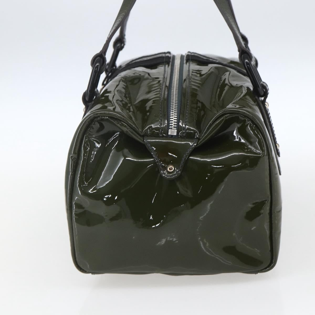 Salvatore Ferragamo Vintage Patent Leather Khaki Patent_Leather Handbag (Pre-Owned)