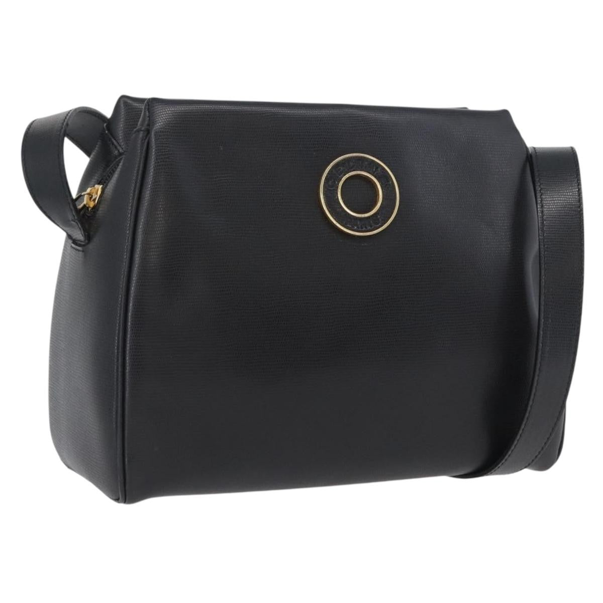 Celine Circle Logo Leather Black Leather Shoulder Bag Bag (Pre-Owned)