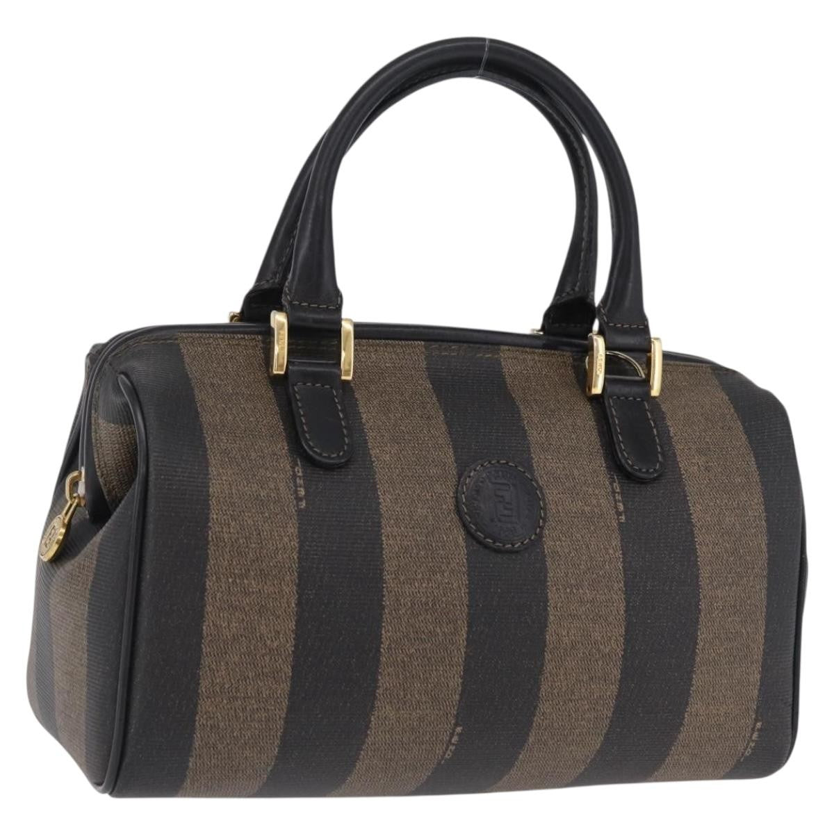 Fendi Vintage Pequin Boston Coated Canvas Brown Canvas Handbag (Pre-Owned)