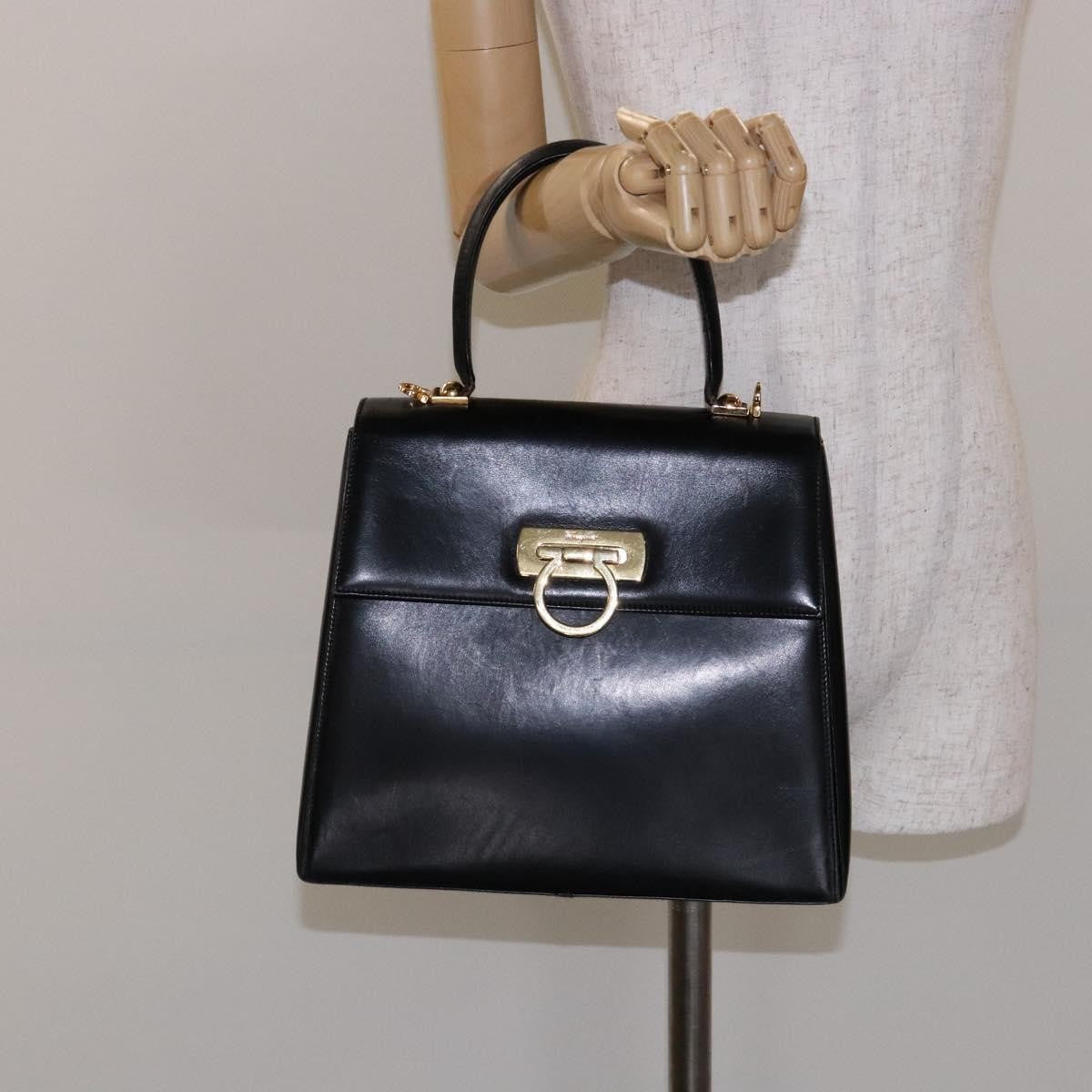 Salvatore Ferragamo Gancini Convertible Top Handle Leather Black Leather Handbag (Pre-Owned)