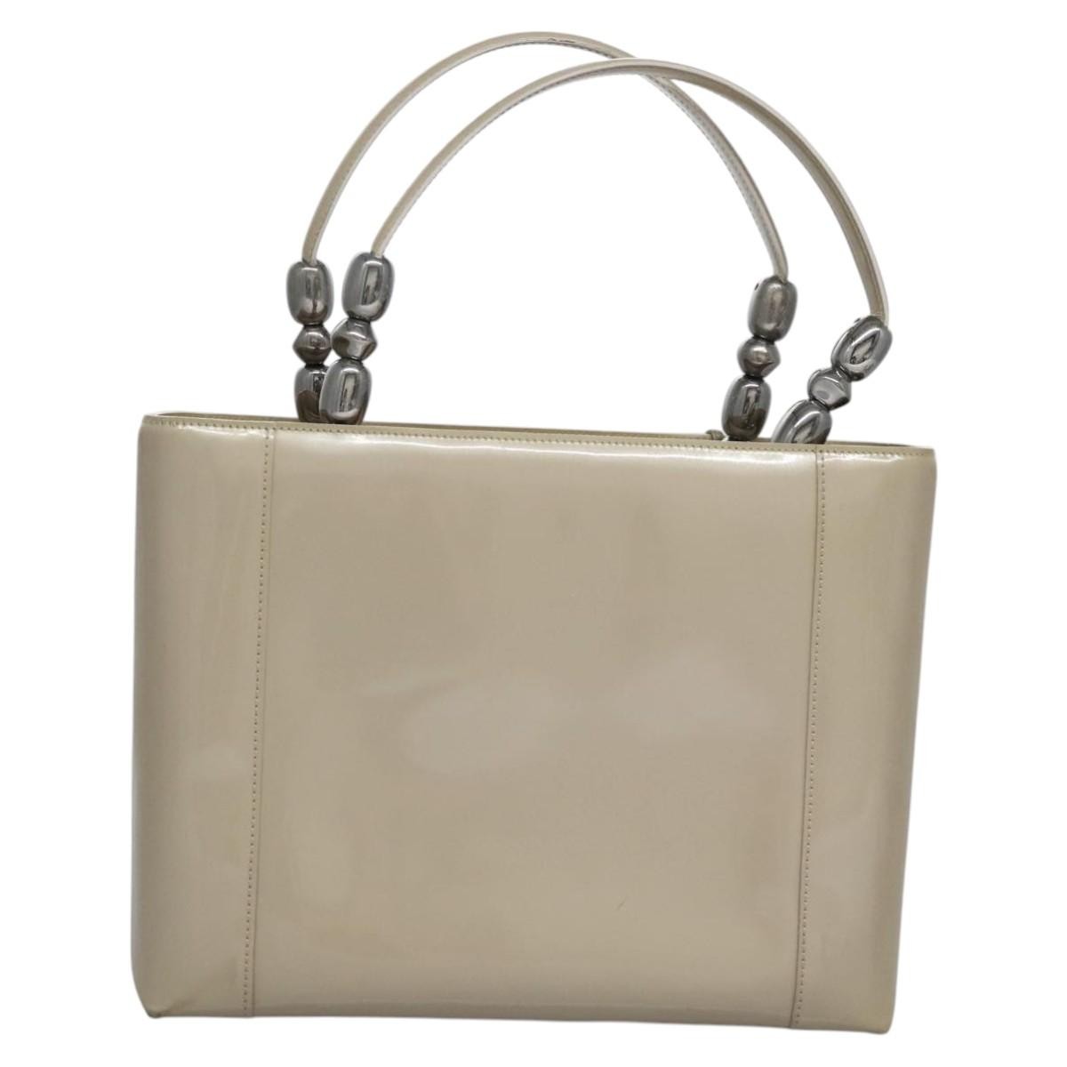 Christian Dior Pearl Lady Dior Patent Leather Beige Patent_Leather Handbag (Pre-Owned)