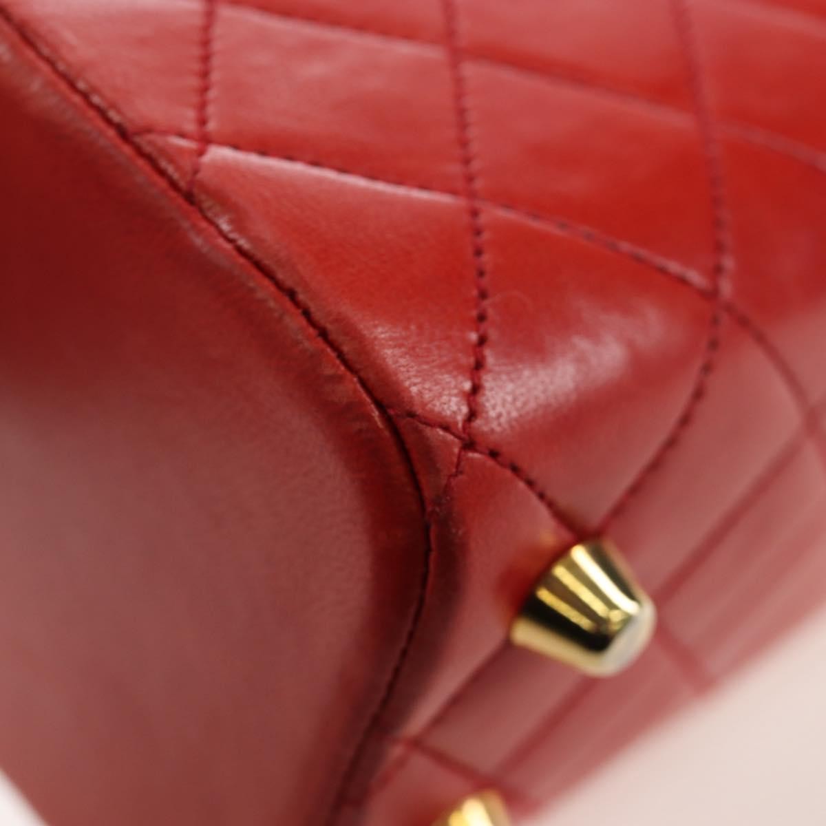 Chanel Vintage Mademoiselle Top Handle Flap Quilted Leather Red Leather Handbag (Pre-Owned)