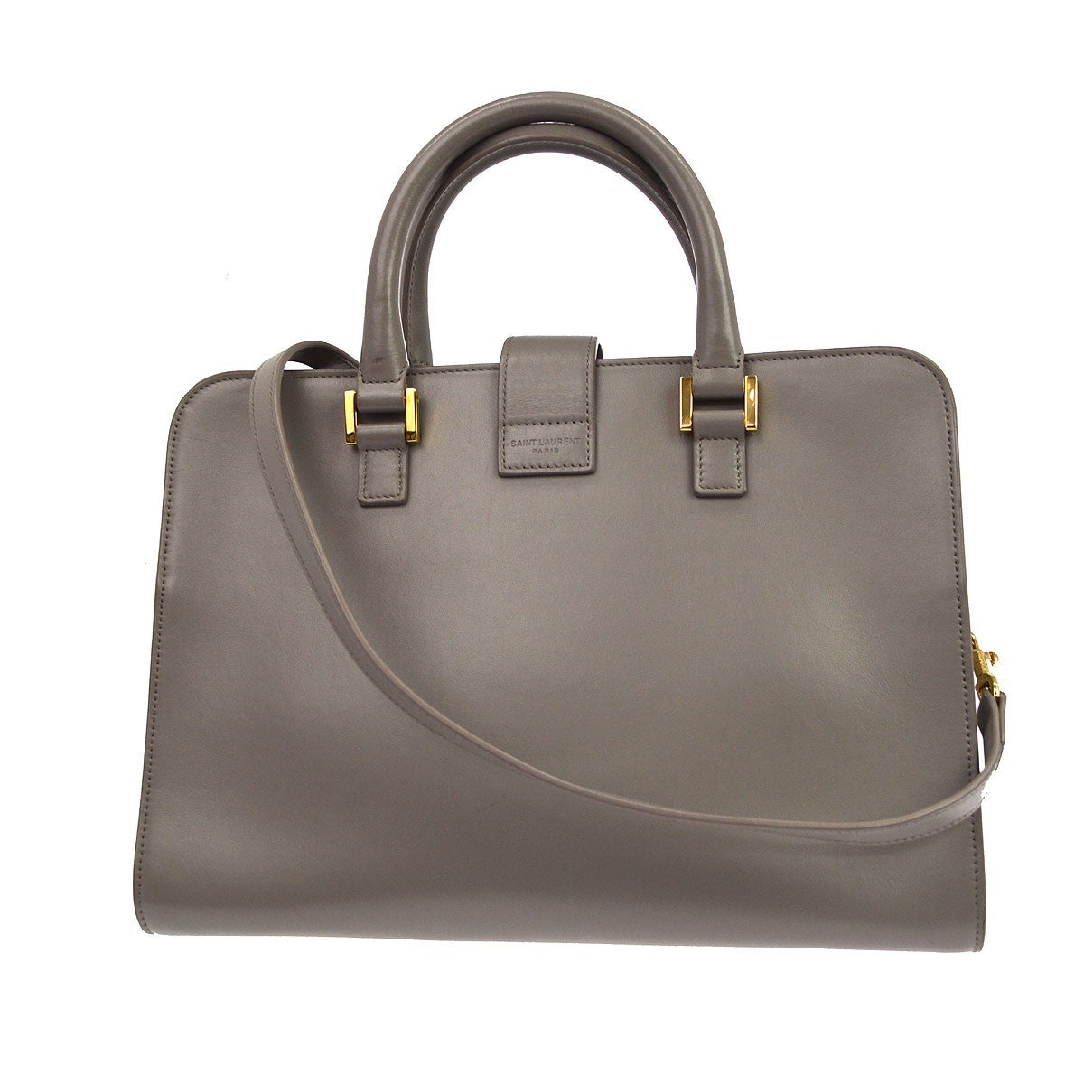 Saint Laurent Monogram Cabas Leather Gray Leather Tote Bag Bag (Pre-Owned)