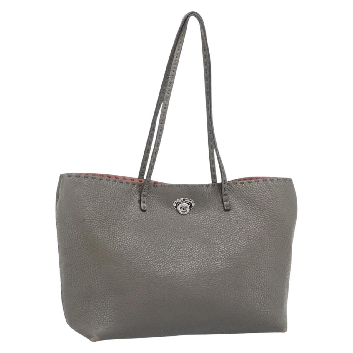 Fendi Selleria Carla Leather Gray Leather Tote Bag Bag (Pre-Owned)