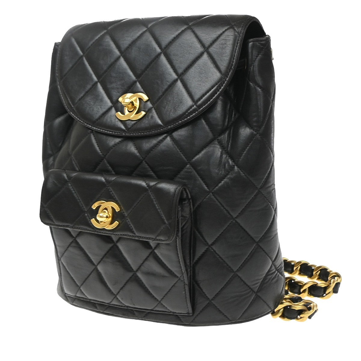 Chanel Vintage Cc Pocket Quilted Lambskin Black Leather Backpack Bag (Pre-Owned)
