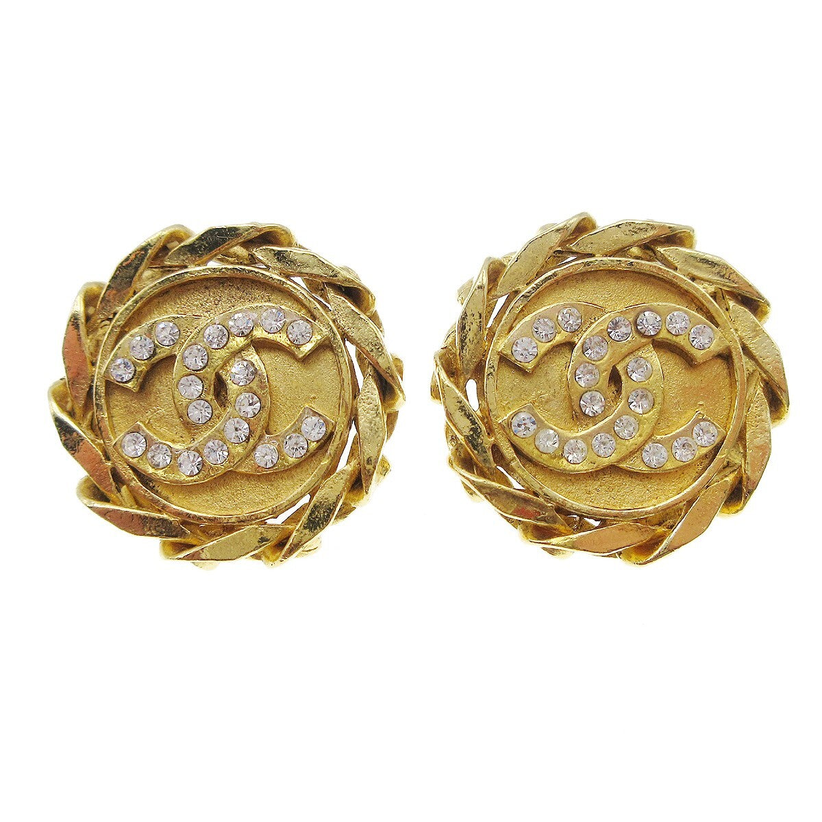 Chanel Cc Button Clip-On Metal With Faux Pearl Gold Gold_Plated Earrings Jewelry (Pre-Owned)