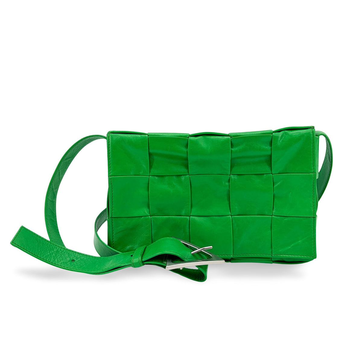 Bottega Veneta Cassette Maxi Intrecciato Leather Green Leather Crossbody Bag Bag (Pre-Owned)