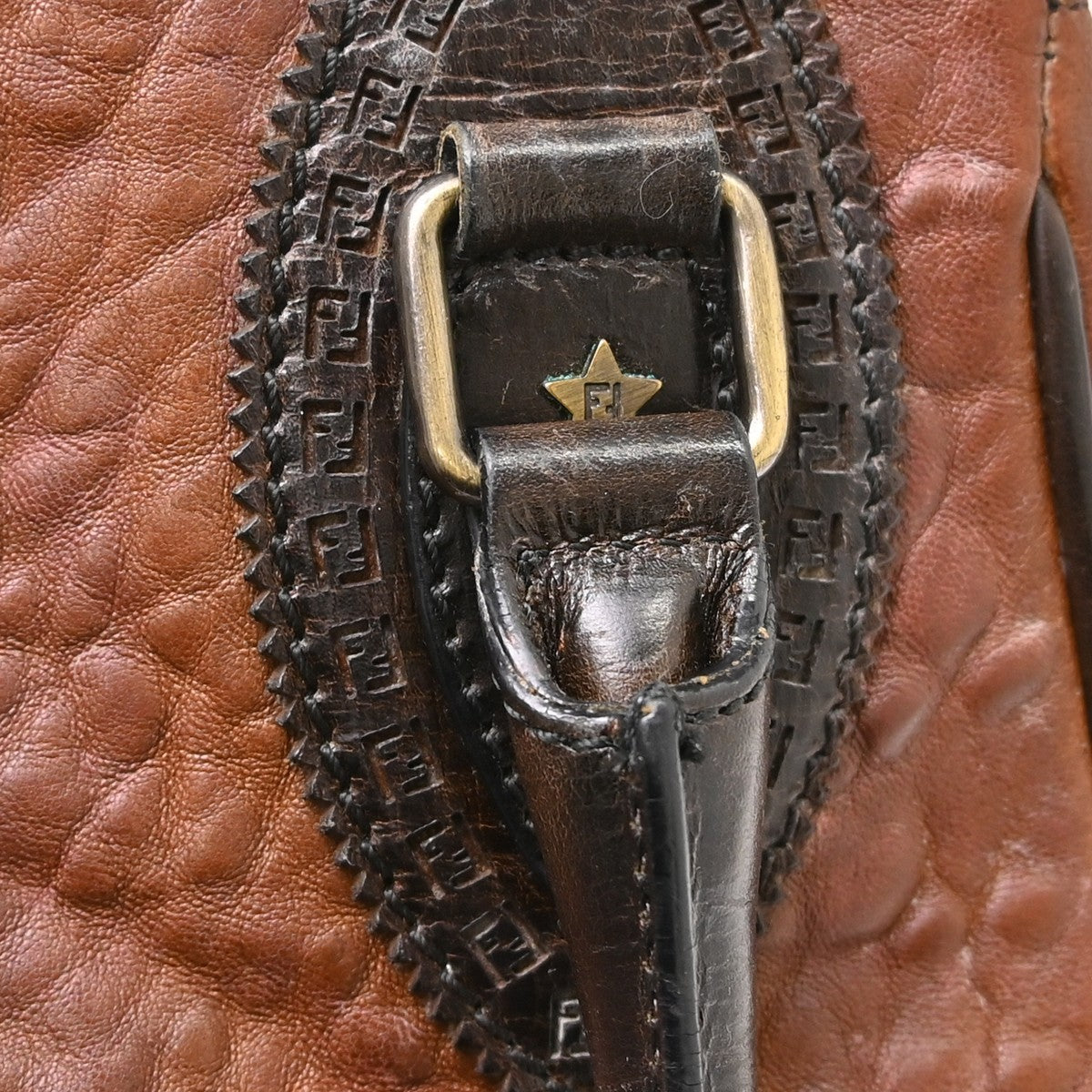 Fendi Handbag Canvas Brown Leather Handbag (Pre-Owned)