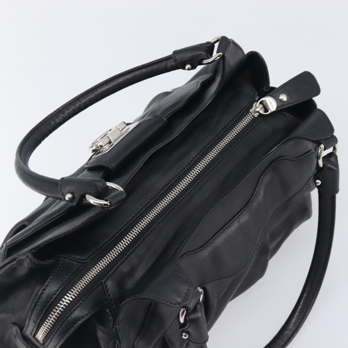 Salvatore Ferragamo Gancini Leather Black Leather Handbag (Pre-Owned)