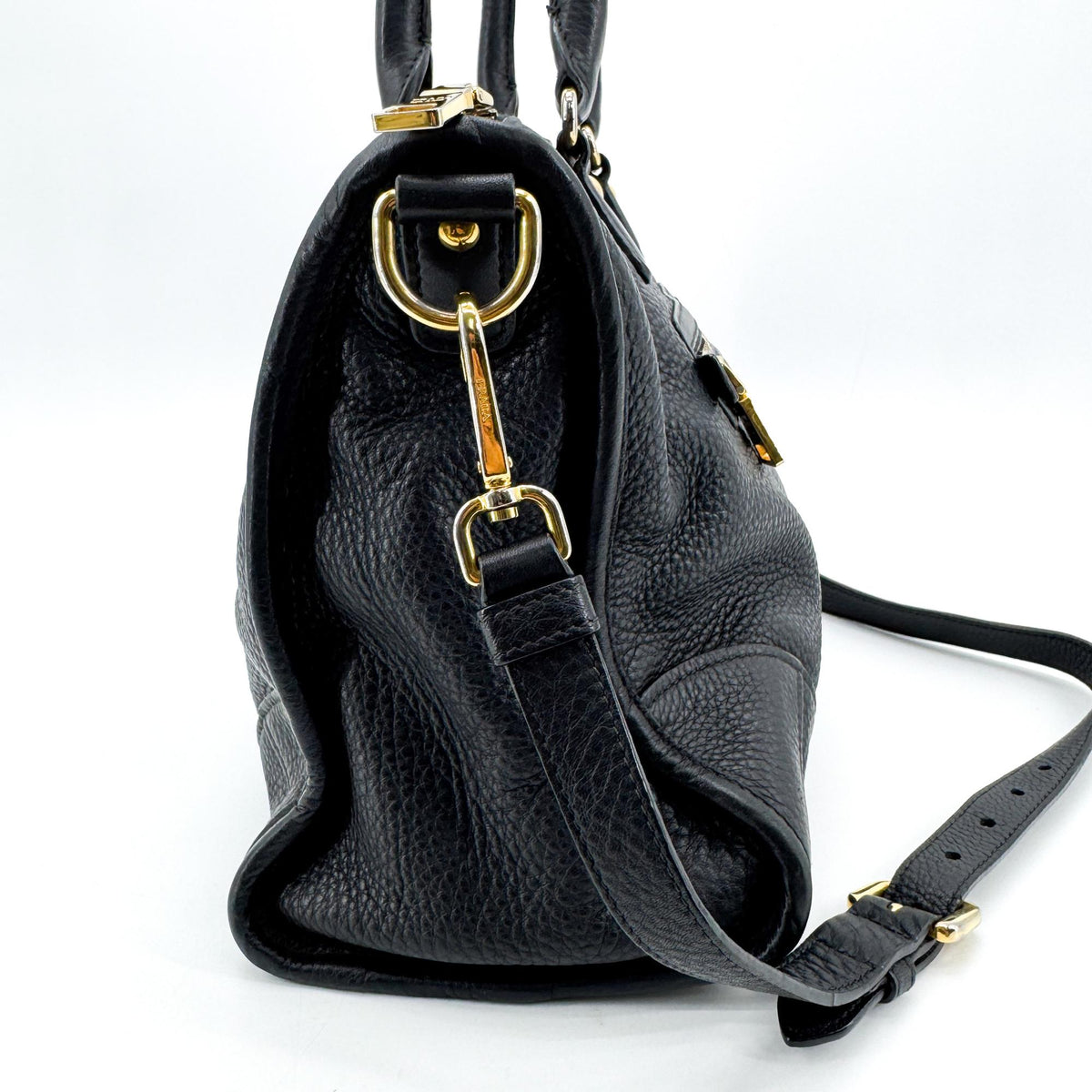 Prada Front Zip Convertible Satchel Vitello Phenix Black Leather Handbag (Pre-Owned)