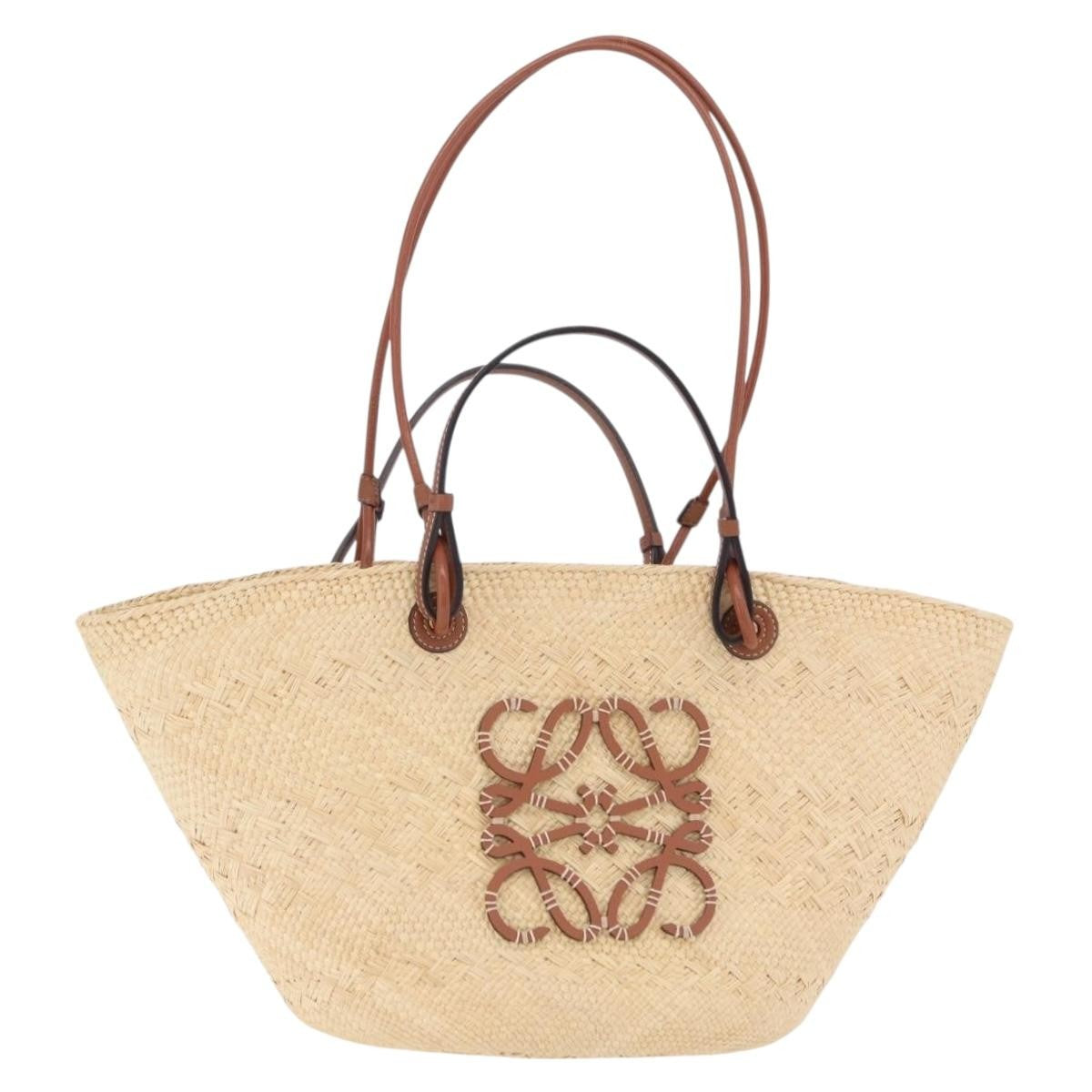 Loewe Anagram Basket Raffia Beige Wood Tote Bag Bag (Pre-Owned)