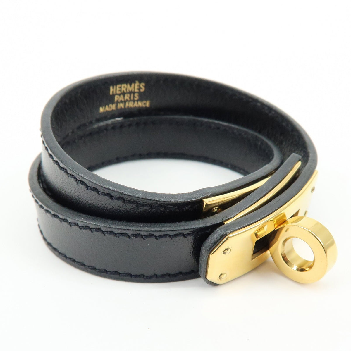 Hermes Kelly Double Tour Leather Black Leather Bracelet Jewelry (Pre-Owned)