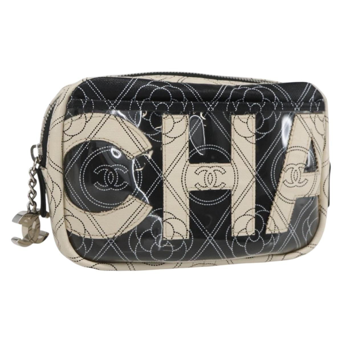 Chanel Logo Camera Case Clutch Printed Coated Canvas Black Pvc Clutche & Pouche Bag (Pre-Owned)