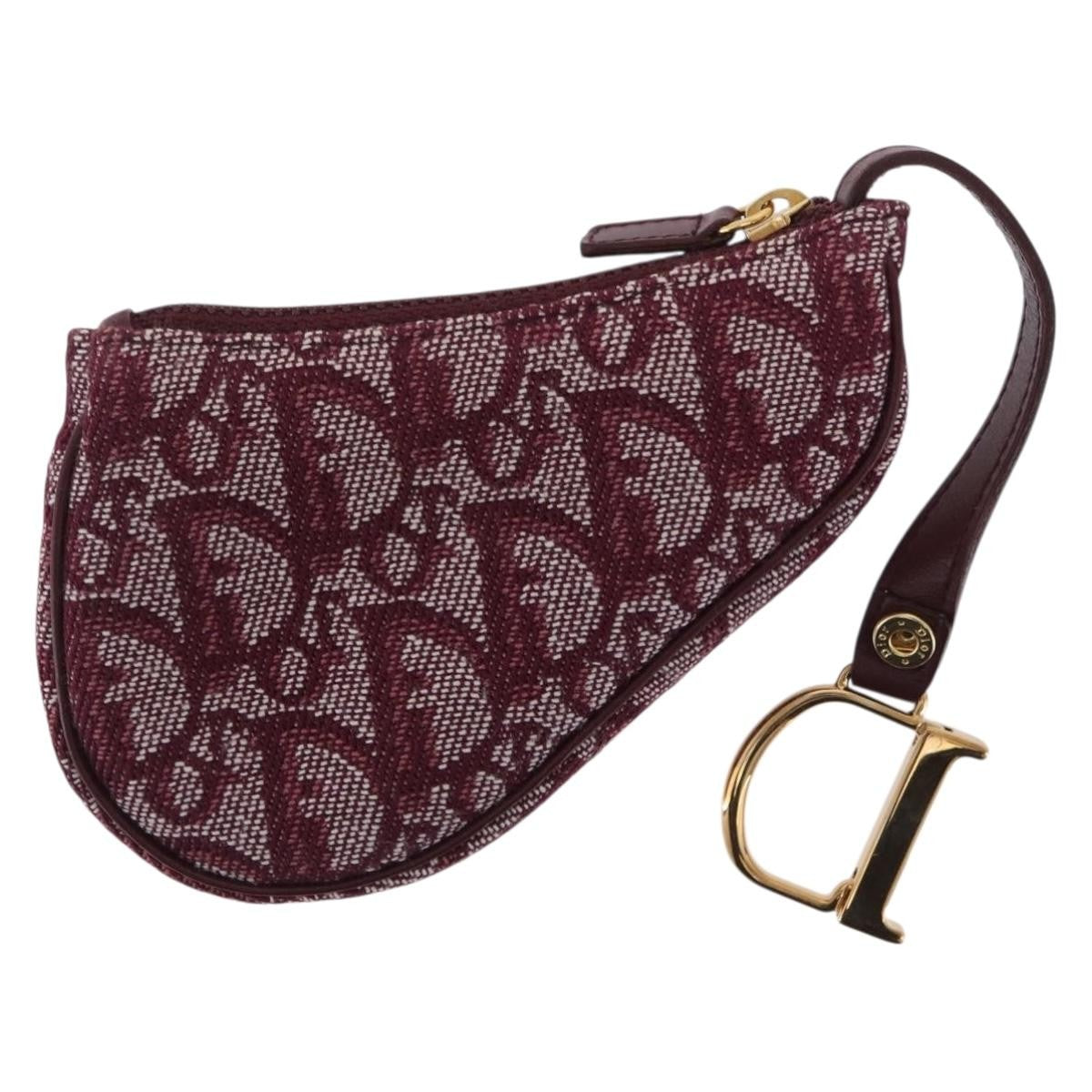 Christian Dior Vintage Saddle Zip Coin Purse Diorissimo Canvas Red Canvas Clutche & Pouche Bag (Pre-Owned)