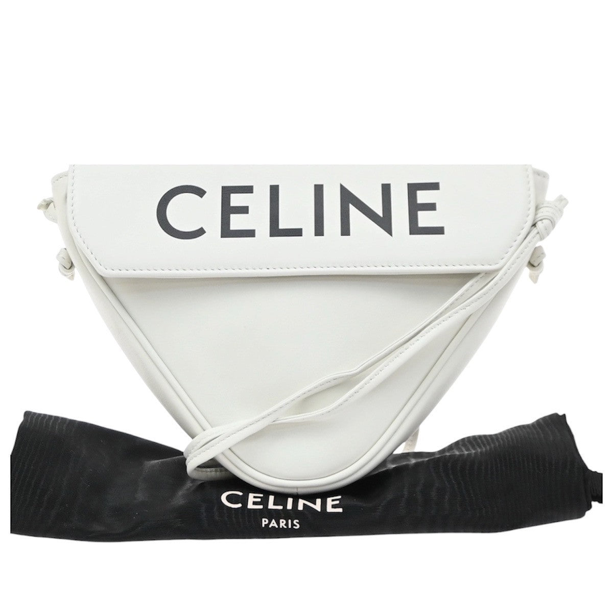 Celine Triangle Leather White Leather Shoulder Bag Bag (Pre-Owned)