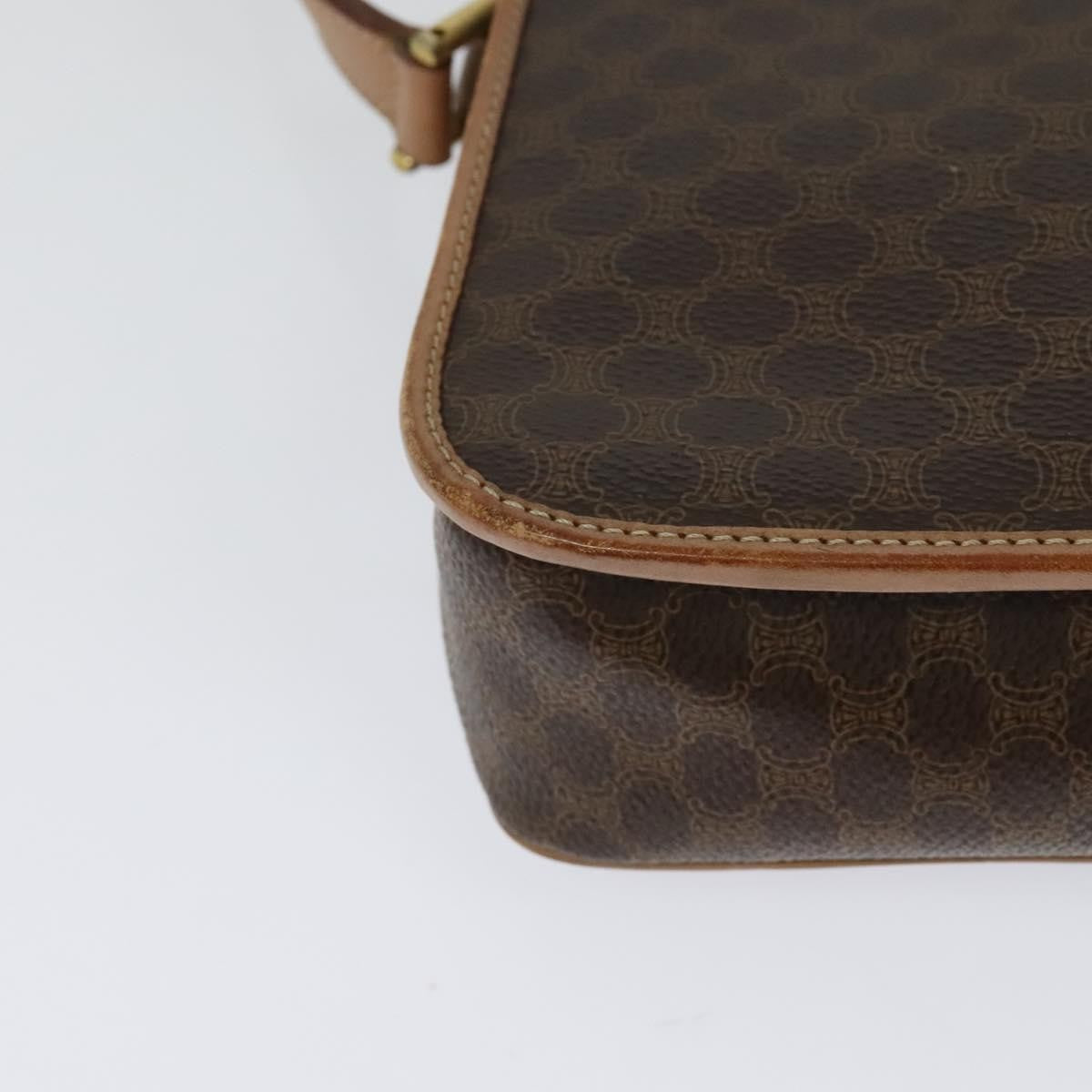 Celine Vintage Macadam Circle Logo Canvas And Leather Brown Canvas Shoulder Bag Bag (Pre-Owned)