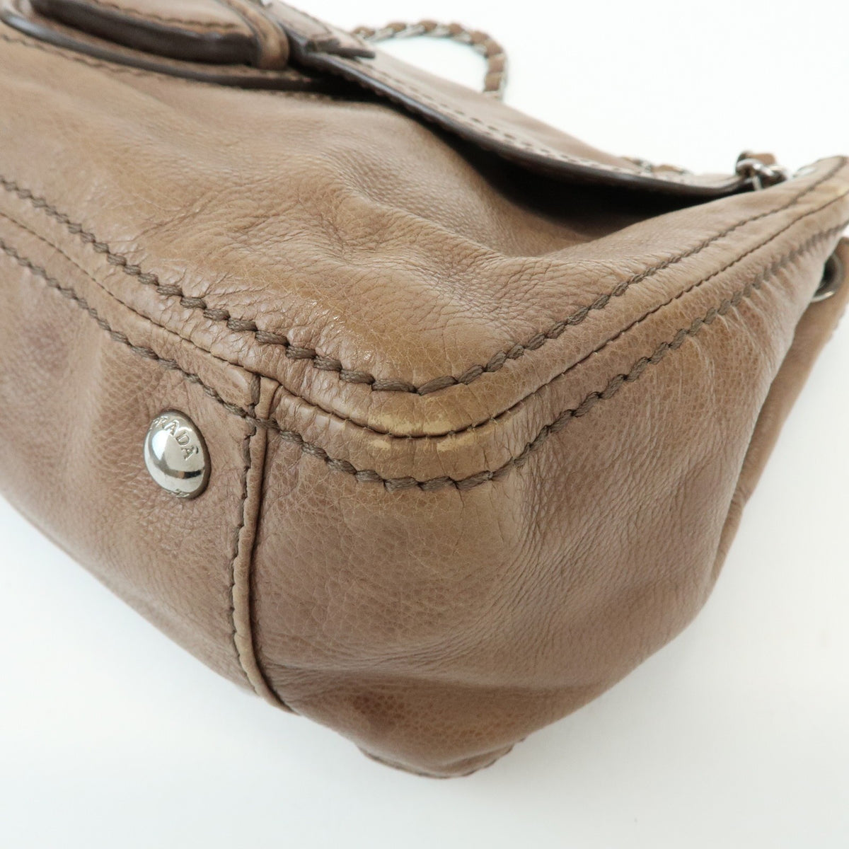 Prada Chain Flap Leather Brown Leather Shoulder Bag Bag (Pre-Owned)