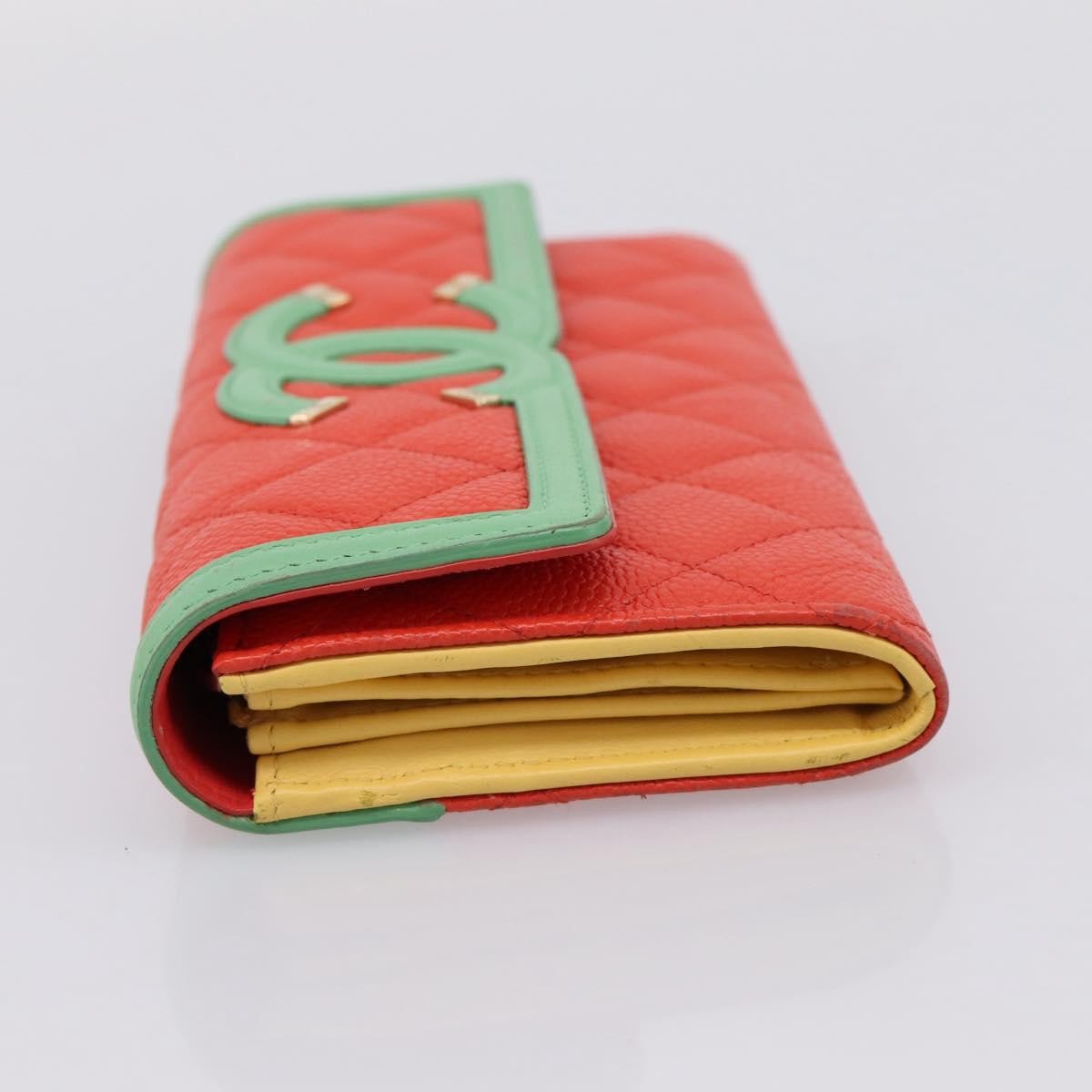 Chanel Filigree Flap Quilted Caviar Red Leather Wallets Accessory (Pre-Owned)